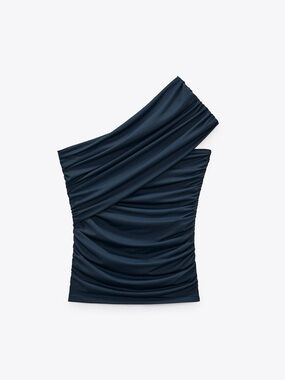 Zara Matching Set Ruched Midi Skirt + Asymmetrical Top